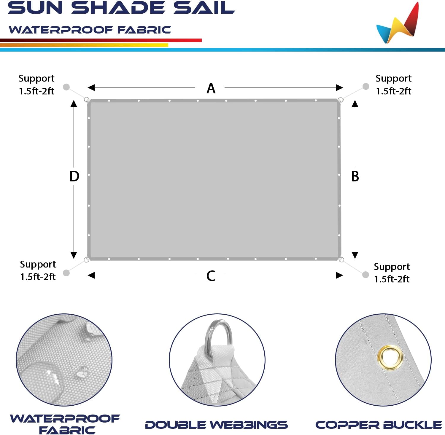 Beige Waterproof Sun Shade Sail Straight Edge Outdoor Canopy Cover F13832