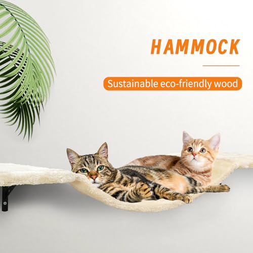7 Pcs Beige Wood Cat Climber Set with Shelves, Perches, Bridge, Hammock, Scratching Board J680829