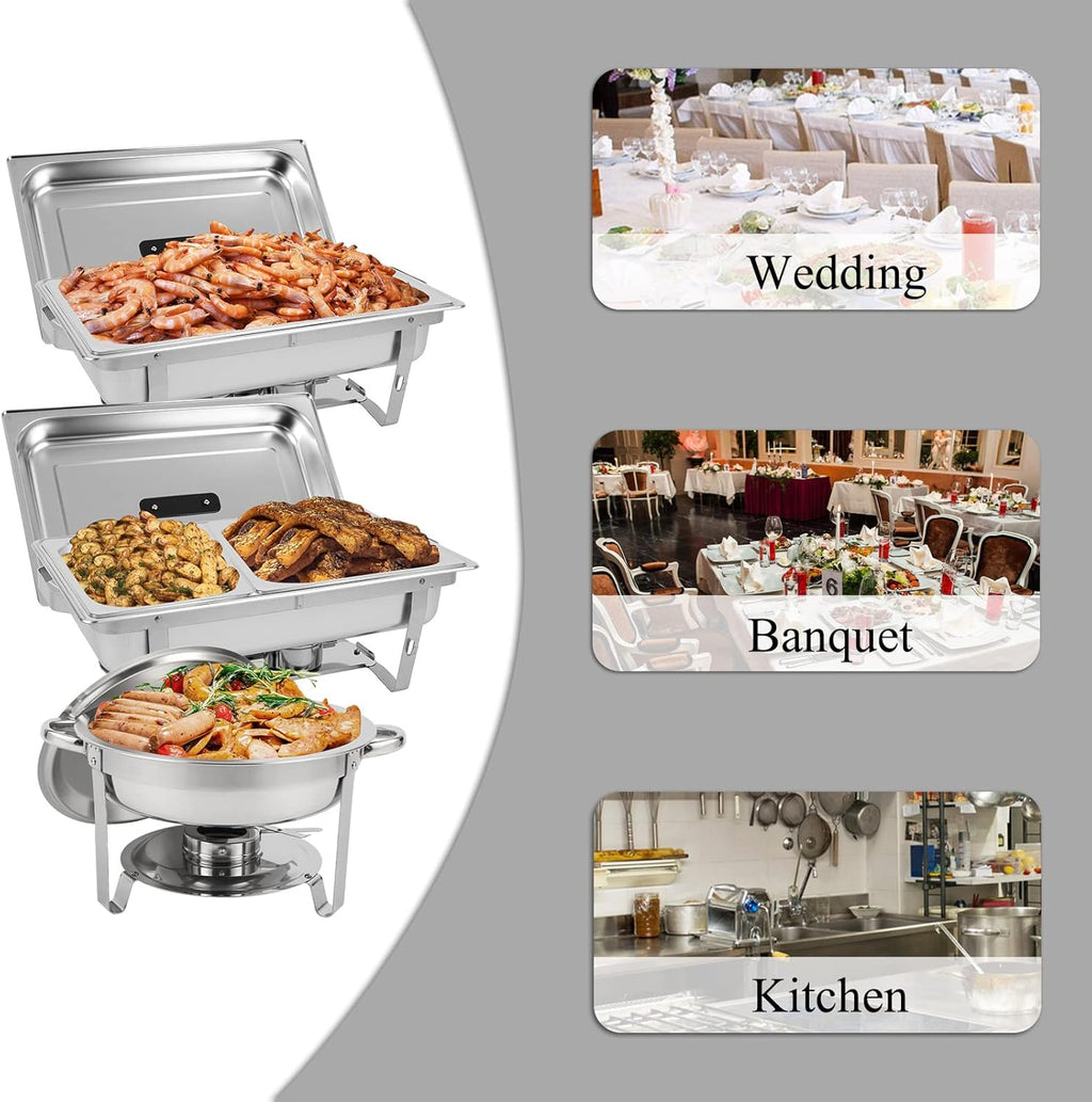5 Pk Stainless Steel Chafing Dish Set with Full & Half Size Food Pan L467190