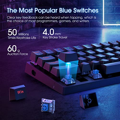 Black 61 Keys Wired Mechanical Gaming Keyboard with Blue Switches O713