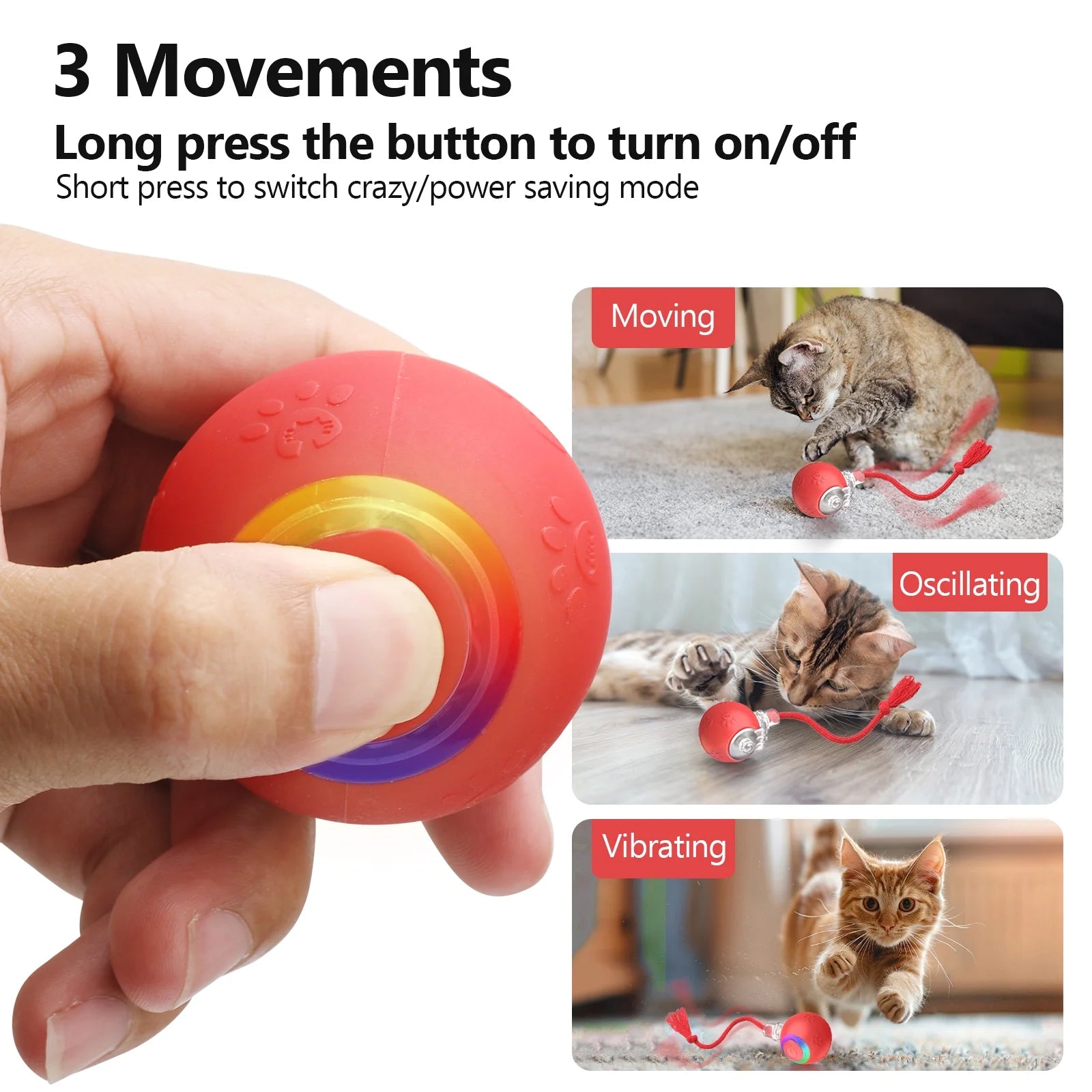Motion-Activated Rolling Cat Toy with Tail (Yellow) P669499