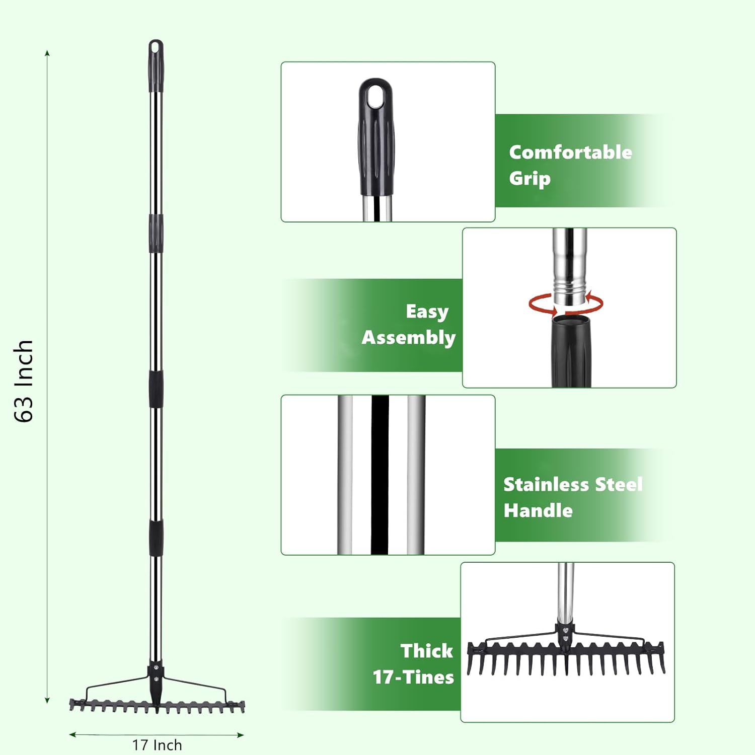 62-Inch Metal Bow Rake with 17 Steel Tines L56670