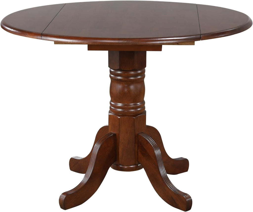 3 Piece Round Extendable Drop Leaf Dining Table Set, Chestnut Brown Q126463