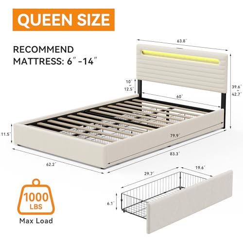 Beige Queen Bed Frame with 4 Storage Drawers B897