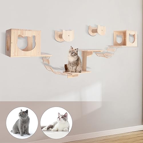 Wall-Mounted Cat Climber Set with Cat Wall Shelves, Scratching Posts, Condo House, Ladder, Perches M81164