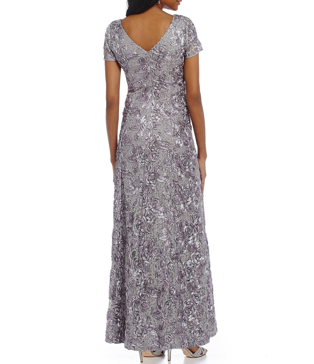 Navy Petite Lace A-Line Gown T747612
