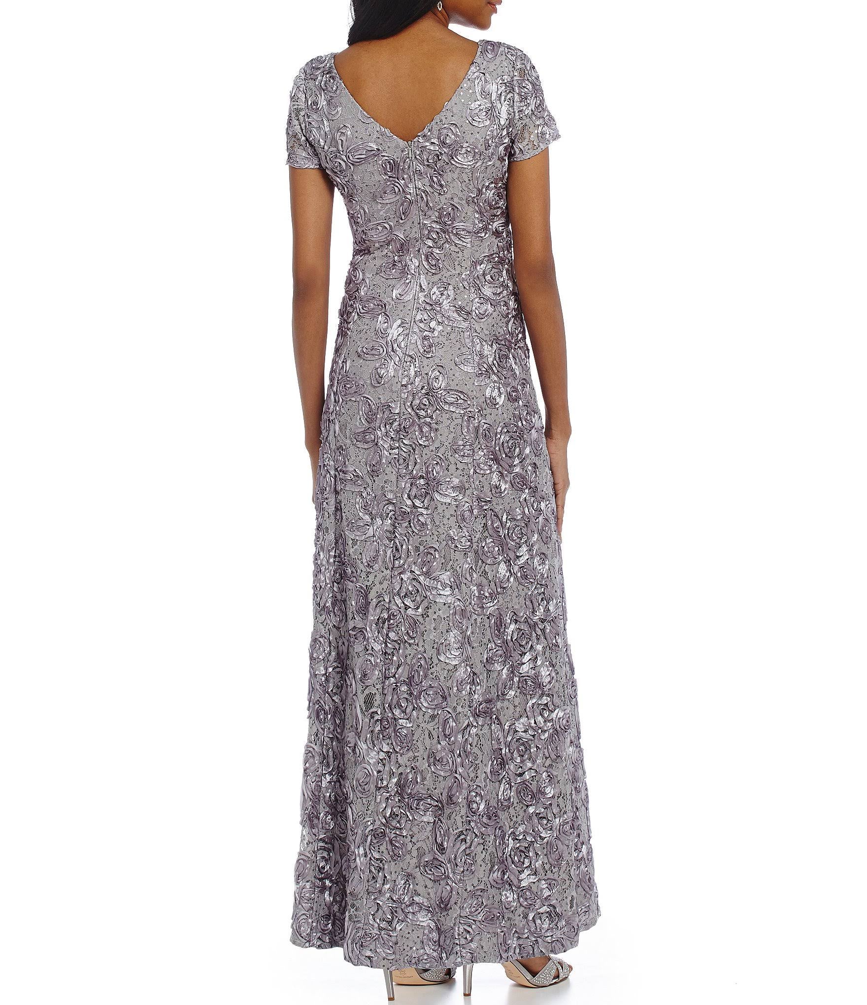 Navy Petite Lace A-Line Gown T747612