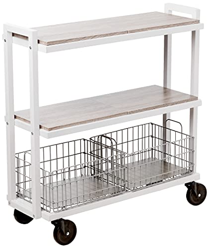 White 3-Tier Mobile Storage Cart with Shelves & Baskets K80335