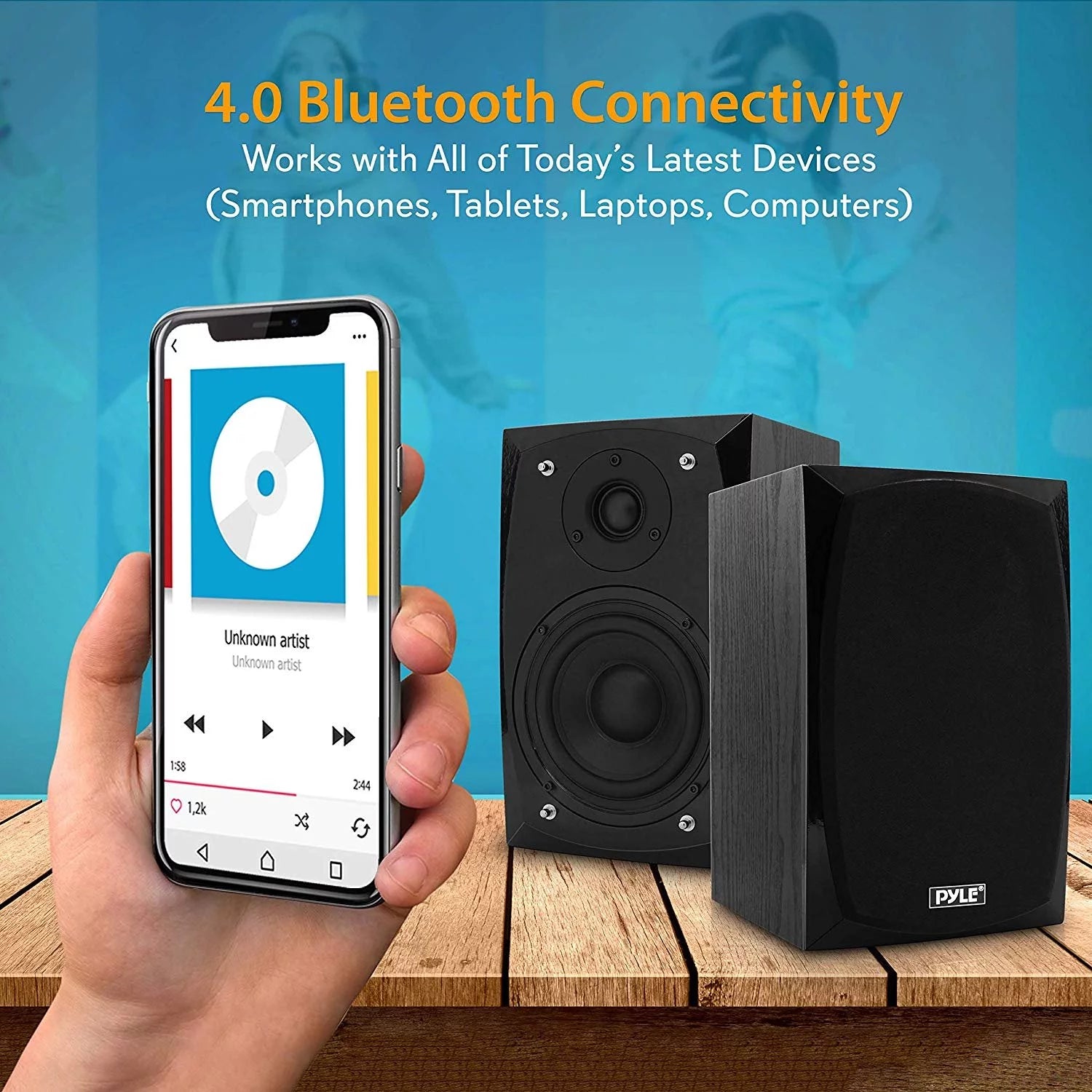 Black Bluetooth Bookshelf Stereo Speakers W13621