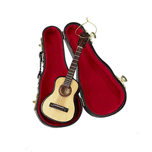 Wooden Guitar Christmas Ornament Acoustic Instrument with Case Holiday Tree Decoration V16407