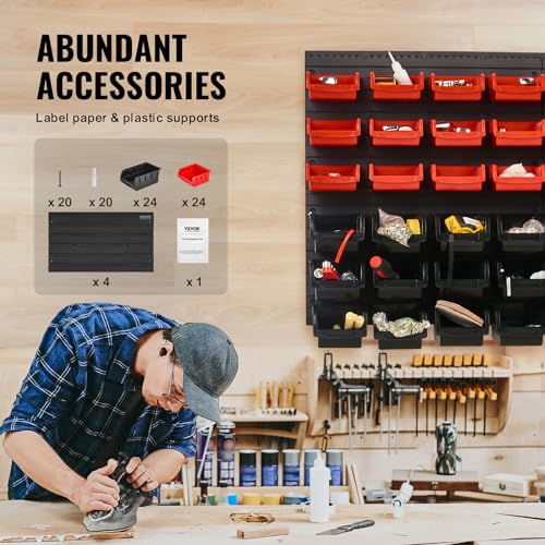 48-Bin Wall Mounted Storage Bins Parts Rack Organizer with Wall Panels P159