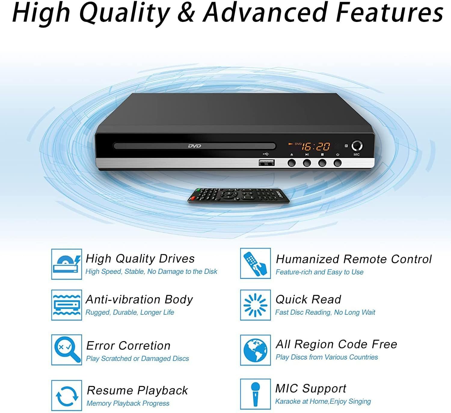 Compact DVD Player with Remote HDMI and RCA Cables USB Input S14634