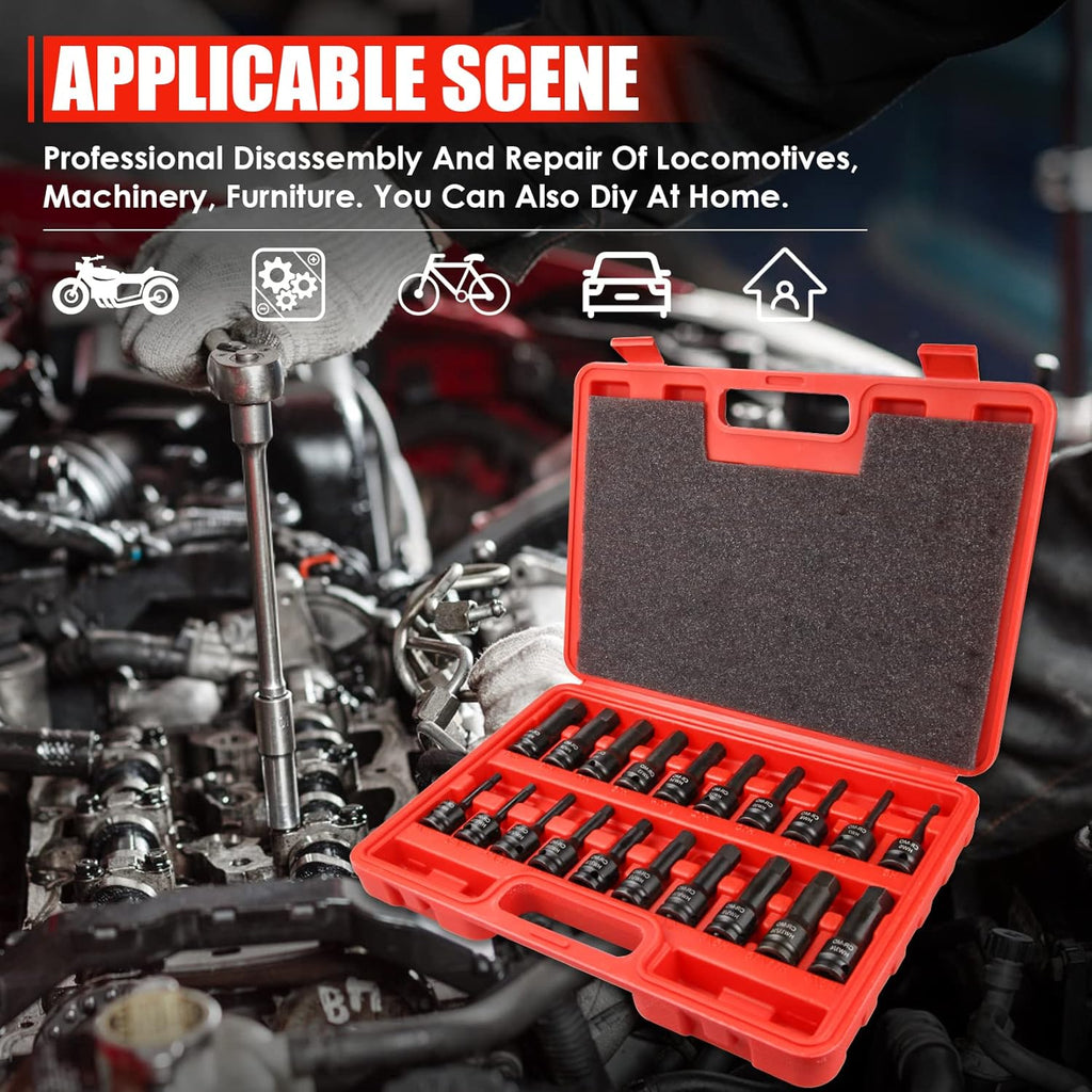 20 Piece 1/2 Drive Master Impact Hex Driver Set with Storage Case K433