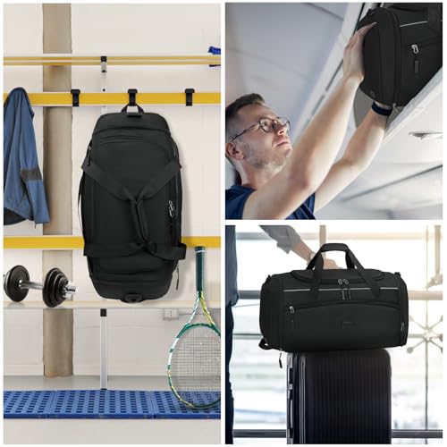 Black 55L Water Resistant Travel Duffel Bag with Shoe Compartment & Wet Pocket Q372146