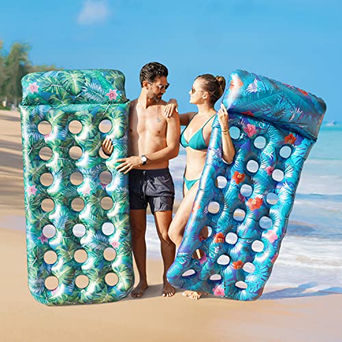 2 Pack Large Inflatable Pool Float Raft with Headrest I207