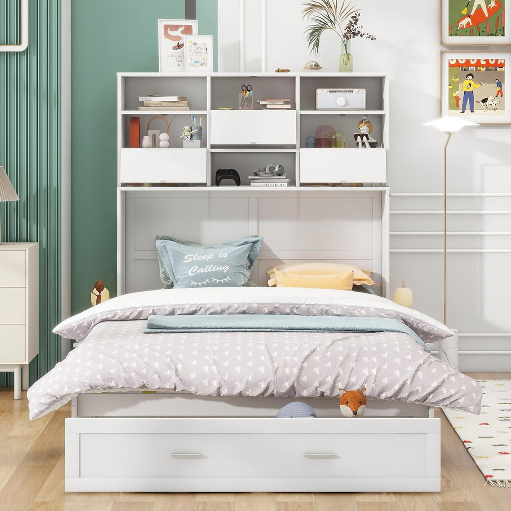 Queen Size Murphy Bed with Bookcase and Drawer A77152
