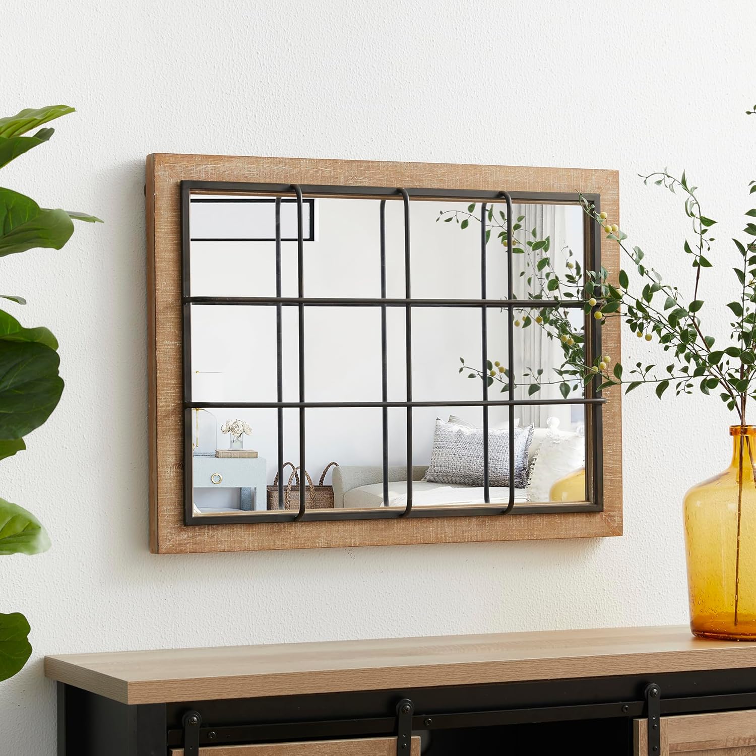 Windowpane Wall Mirror 24'' x 32'' Rectangle Wood Metal Frame F848