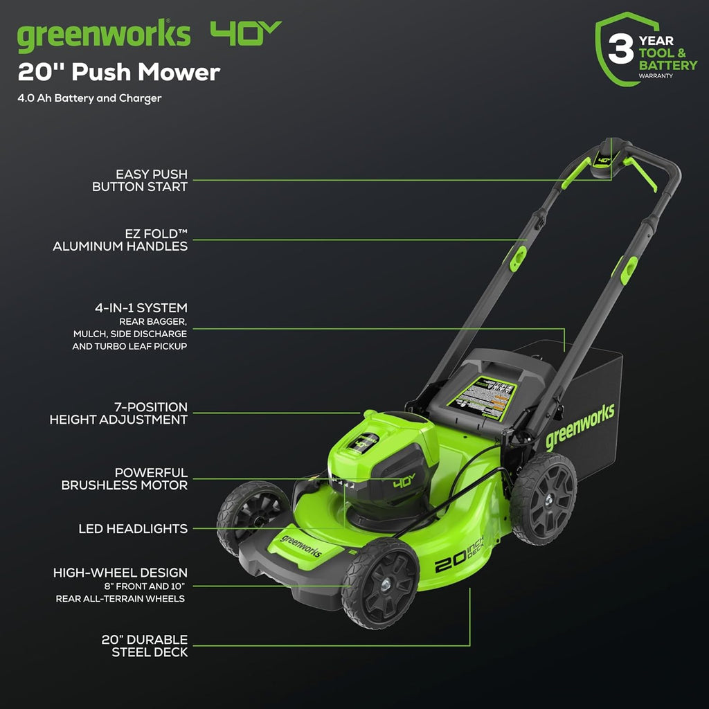 40V 20" Brushless Push Mower with 4.0Ah Battery L616