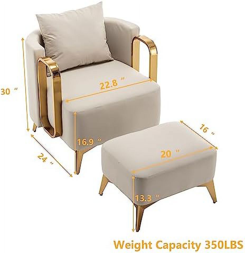 Accent Chair with Ottoman Faux Leather Single Sofa Armchair with Golden Metal Legs D434071