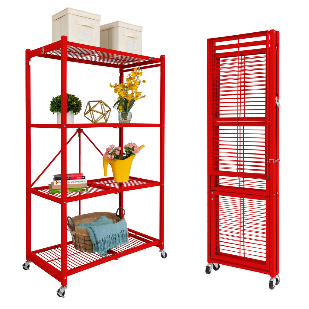 Large 4-Tier Heavy-Duty Rack with Casters Red B405