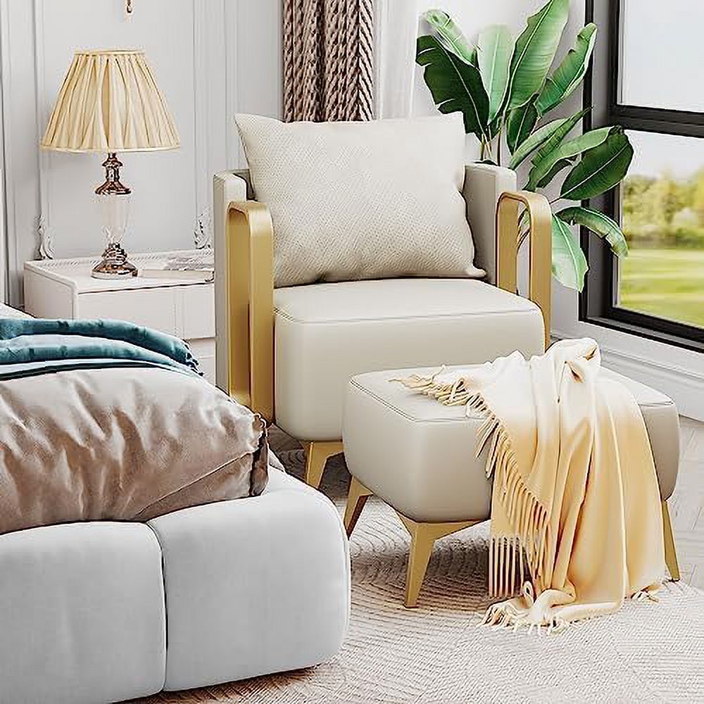 Accent Chair with Ottoman Faux Leather Single Sofa Armchair with Golden Metal Legs D434071