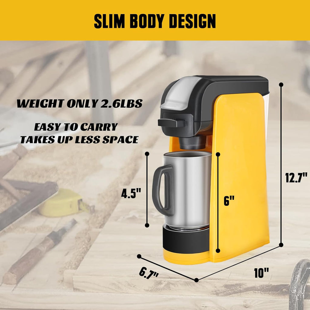 Cordless Coffee Maker for Dewalt 20V Max Battery, Portable Single-Serve Brewer for K-Cup Pods and Ground Coffee S2681