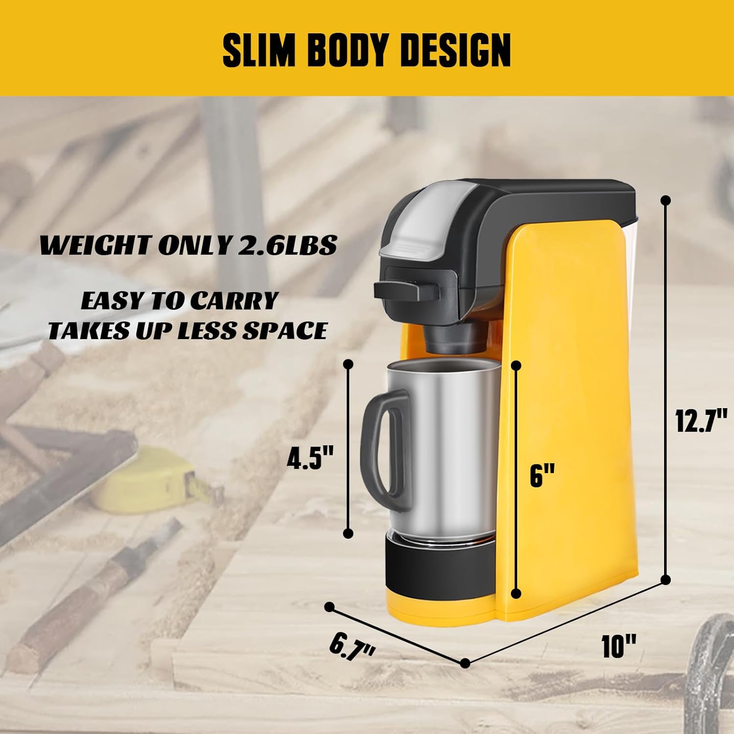 Cordless Coffee Maker for Dewalt 20V Max Battery, Portable Single-Serve Brewer for K-Cup Pods and Ground Coffee S2681