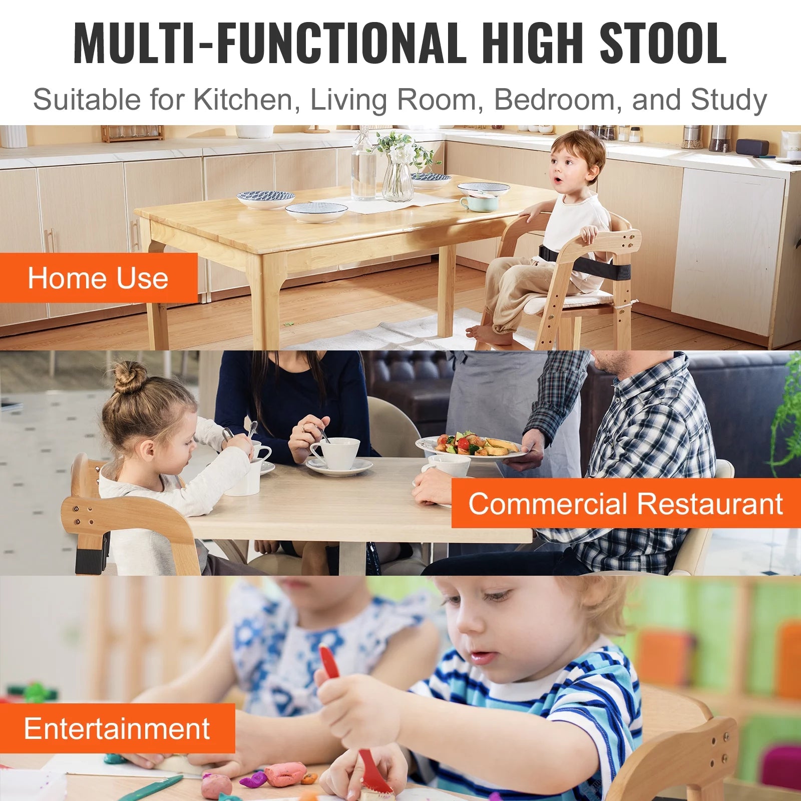 Wooden Baby HighChair with Adjustable Legs Solid Wood H836566