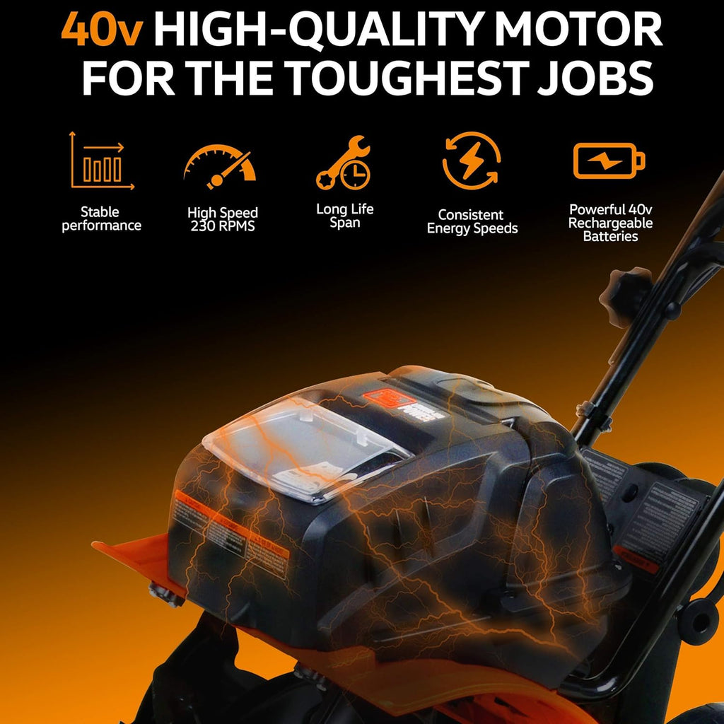 40V 14 Inch Electric Tiller Cultivator with Extra Battery H918206