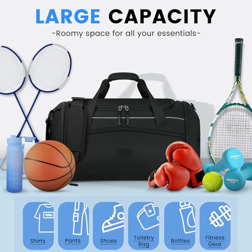 Black 55L Water Resistant Travel Duffel Bag with Shoe Compartment & Wet Pocket Q372146