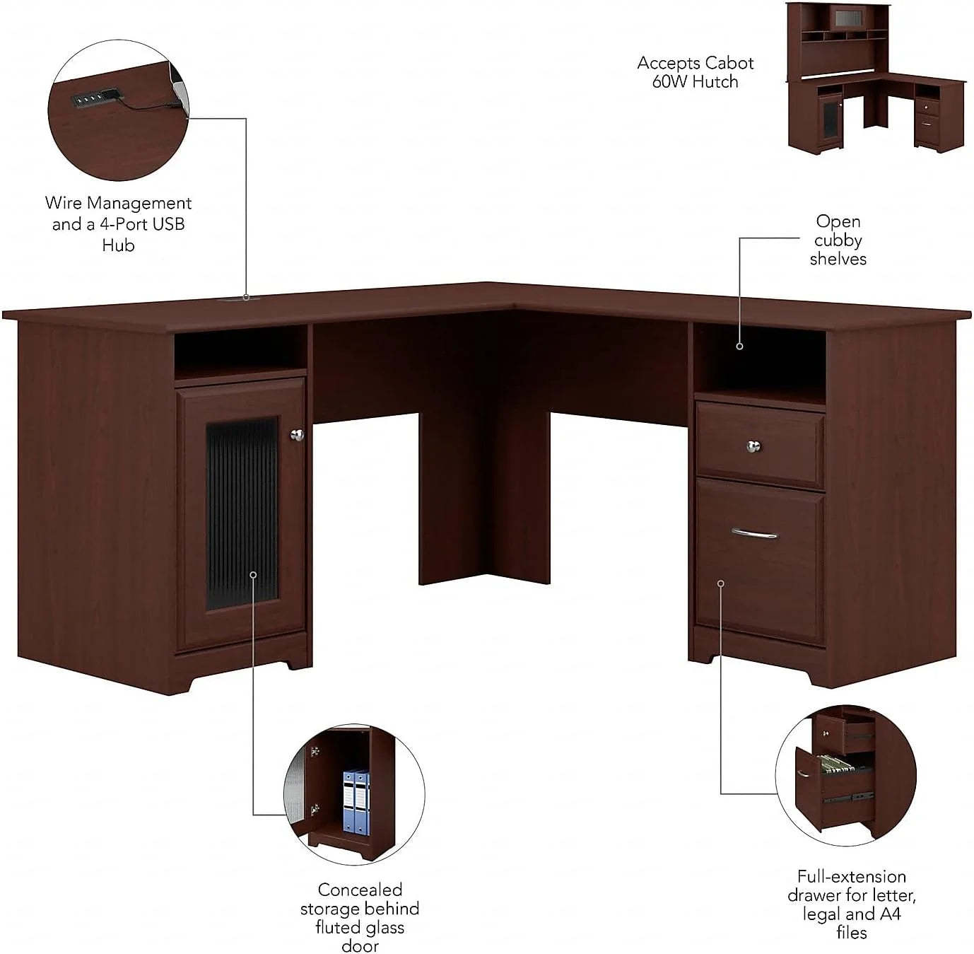L Shaped Computer Desk In Harvest Cherry G7857