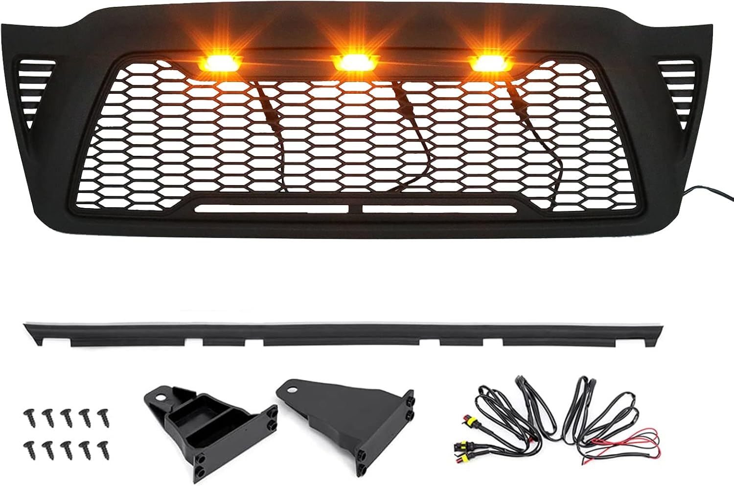 Matte Black Mesh Grille with 3 LED lights Y78796