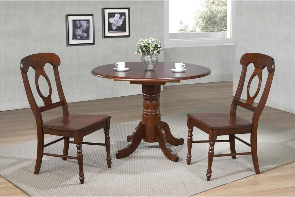 3 Piece Round Extendable Drop Leaf Dining Table Set, Chestnut Brown Q126463