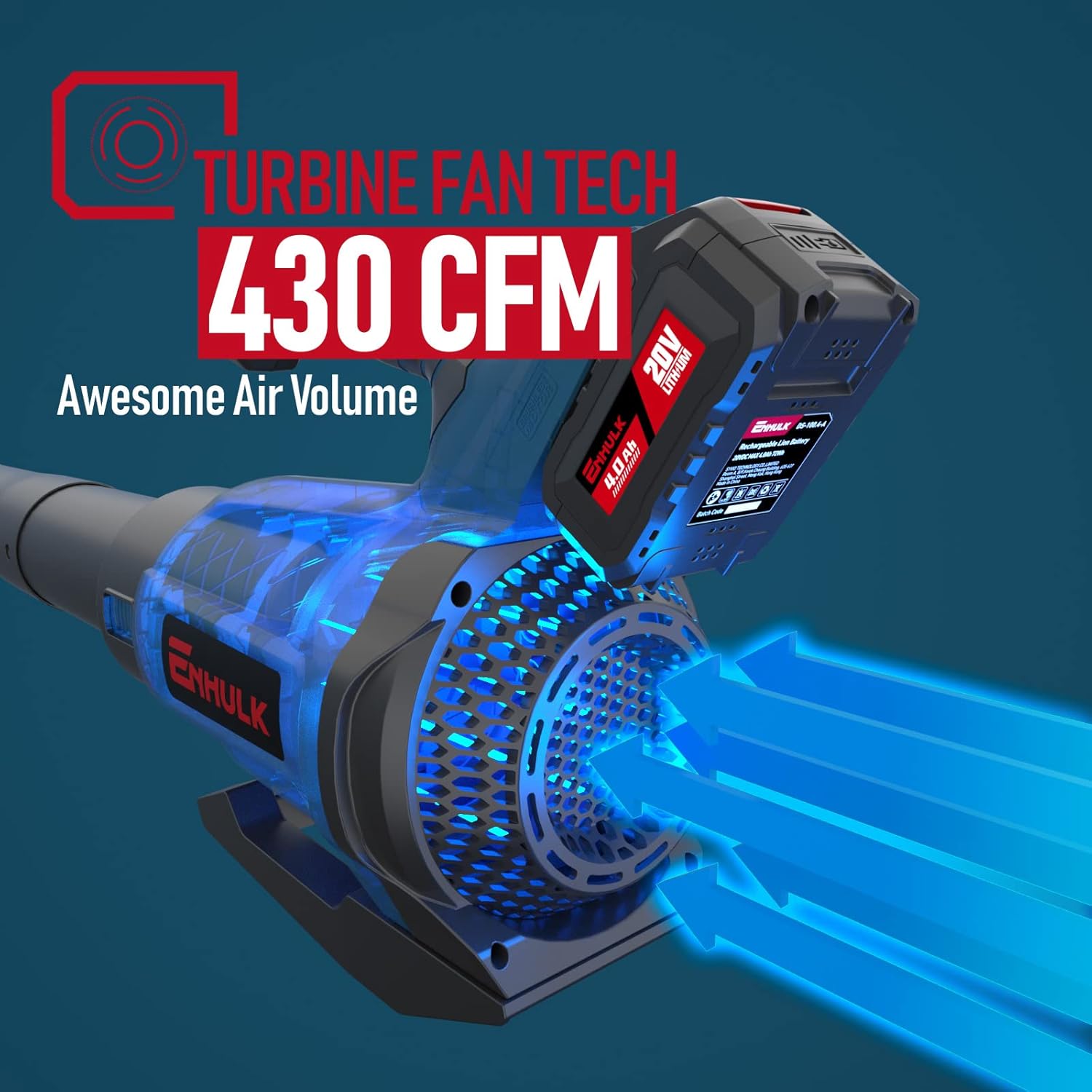 Cordless Leaf Blower, 430 CFM Electric Jet Blower with Brushless Motor, 20V 4.0Ah Battery & 1.8A Fast Charger C39773