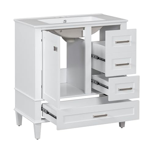 Green Solid Wood Bathroom Vanity with Sink and 3 Drawers R686