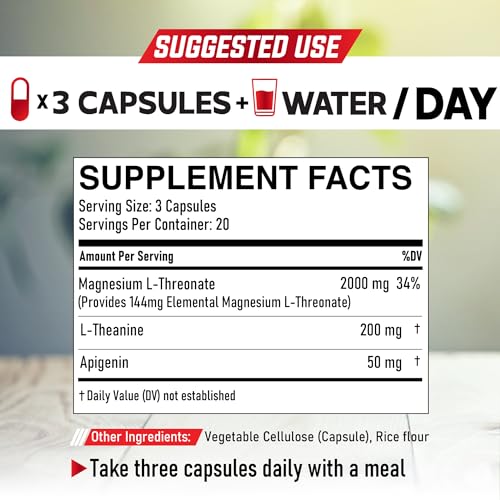 2 Packs 60 Capsules 2250Mg Magnesium L-Threonate with L-Theanine & Apigenin Triple Magnesium Complex Supplement M214974