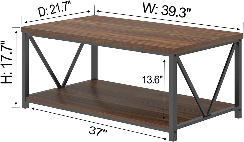 Rustic Walnut Coffee Table with Storage Shelf B1008