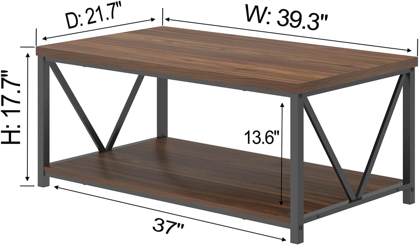 Rustic Walnut Coffee Table with Storage Shelf B1008