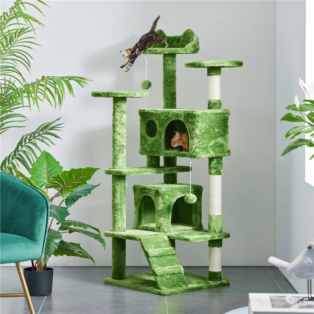 Green 54" Cat Tree with 2 Condos V496