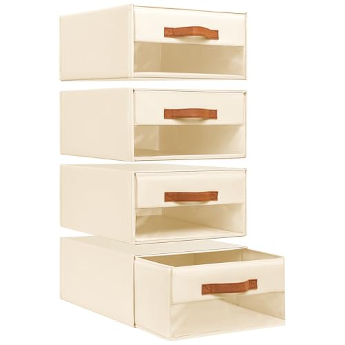 Grey Fabric Closet Organizers with Drawers, 4-Pack L4819