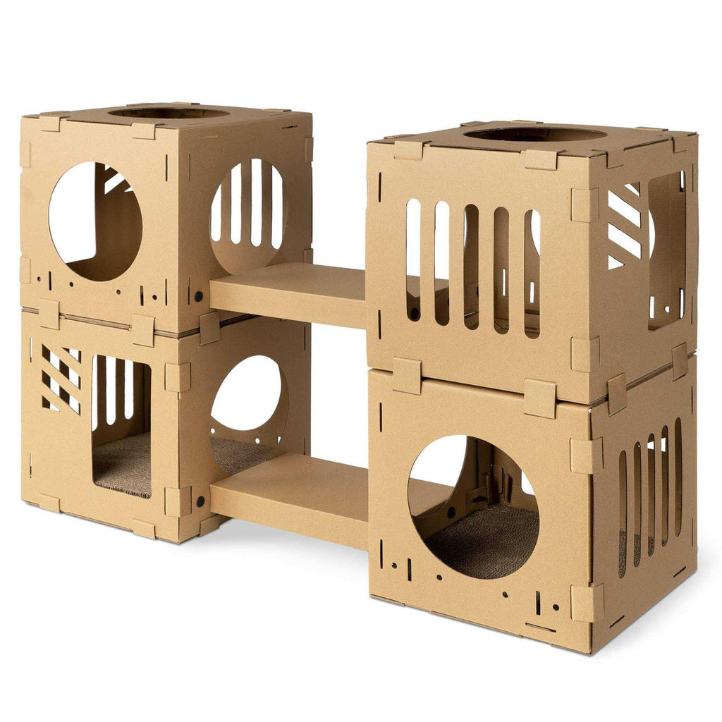 Modular Cardboard Cat House DIY Corrugated Cardboard Configurable Play Tower Condo U81734