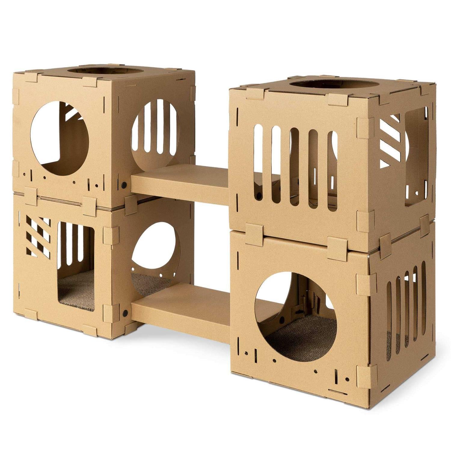 Modular Cardboard Cat House DIY Corrugated Cardboard Configurable Play Tower Condo U81734