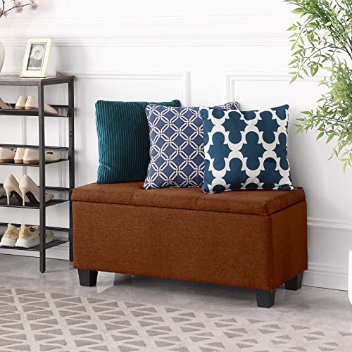 Dark Blue Linen Storage Ottoman Bench D200