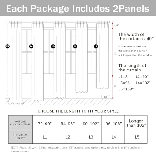 Natural Pinch Pleated Semi Sheer Curtains 84 Inch Long, 2 Panels D584