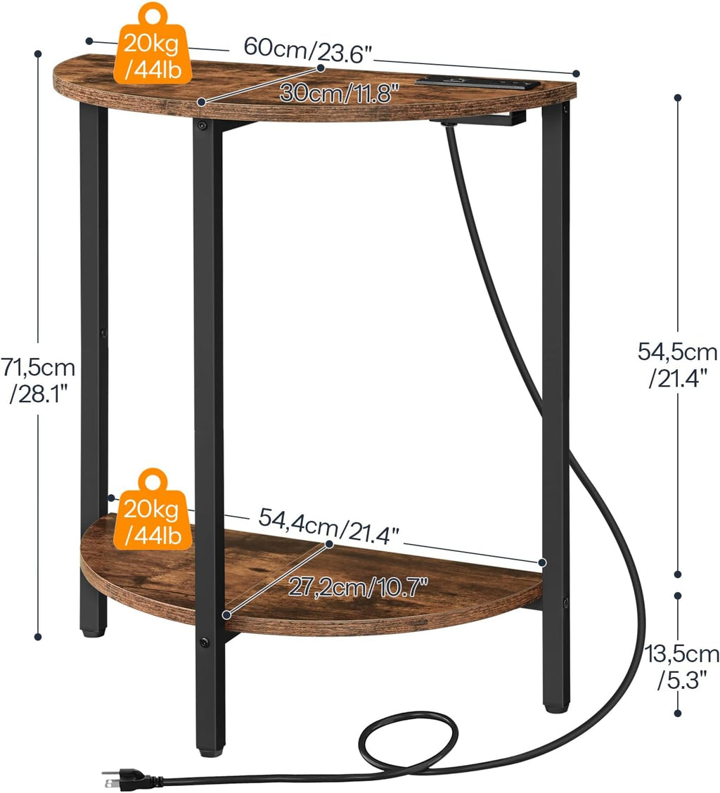 Rustic Brown and Black Half Moon Table with Charging Station I90872