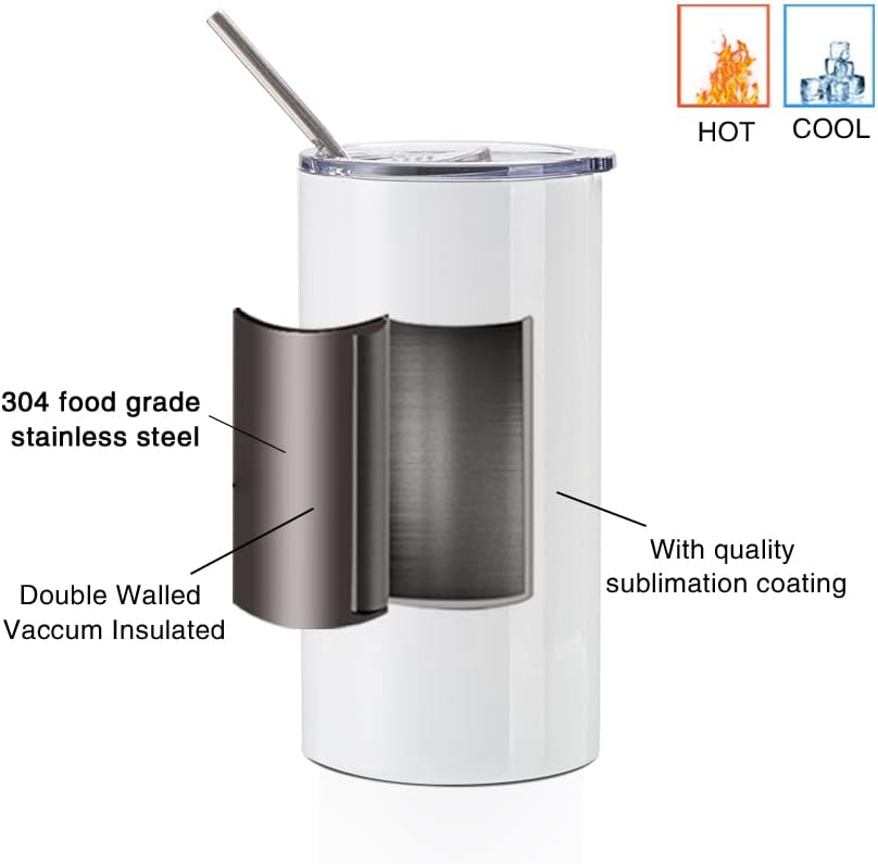 20 OZ White Stainless Steel Tumbler Cups with Lid and Metal Straw 4 Pack N62645