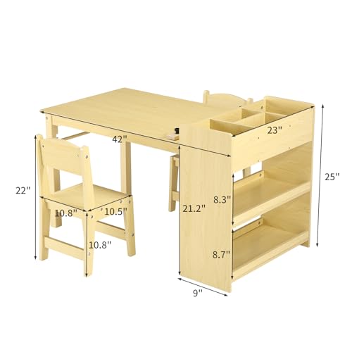 Kids Art Table with 2 Chairs Wood Activity Desk with Storage Shelves G60317