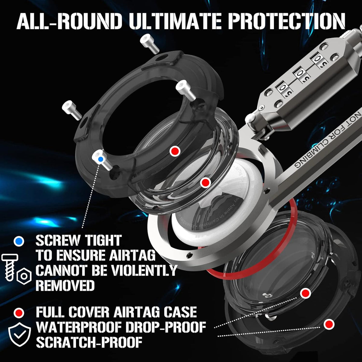 Airtag Holder with 3-Digit Combination Lock and Metal Carabiner N37027