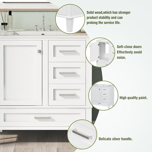 Green Solid Wood Bathroom Vanity with Sink and 3 Drawers R686