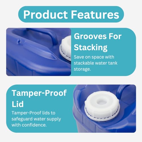 5-Gallon Stackable Water Storage Containers with Lids + Spigot, 20 Gallon (4 Tanks) A4827